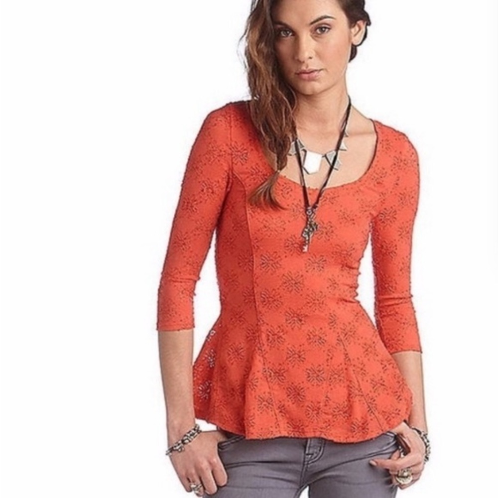 Free People Daisy‎ Pointelle Peplum Top
